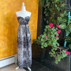 Ted Baker London strapless black/ grey pattern long dress with black underslip.